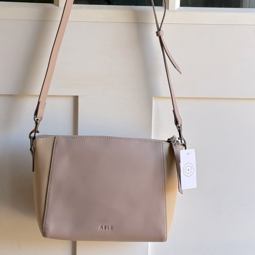 ABLE Cecilia Crossbody Zipper bag in Fog/Bone NWT